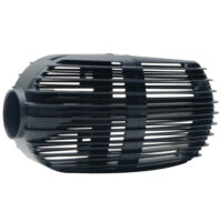 Black plastic cylindrical vented housing with horizontal slats and a round left connector, likely an intake grille for a pump or filter.