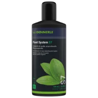 Dennerle Plant System S7 aquarium plant fertilizer bottle; label shows green leaves and product name, for large plant aquariums.